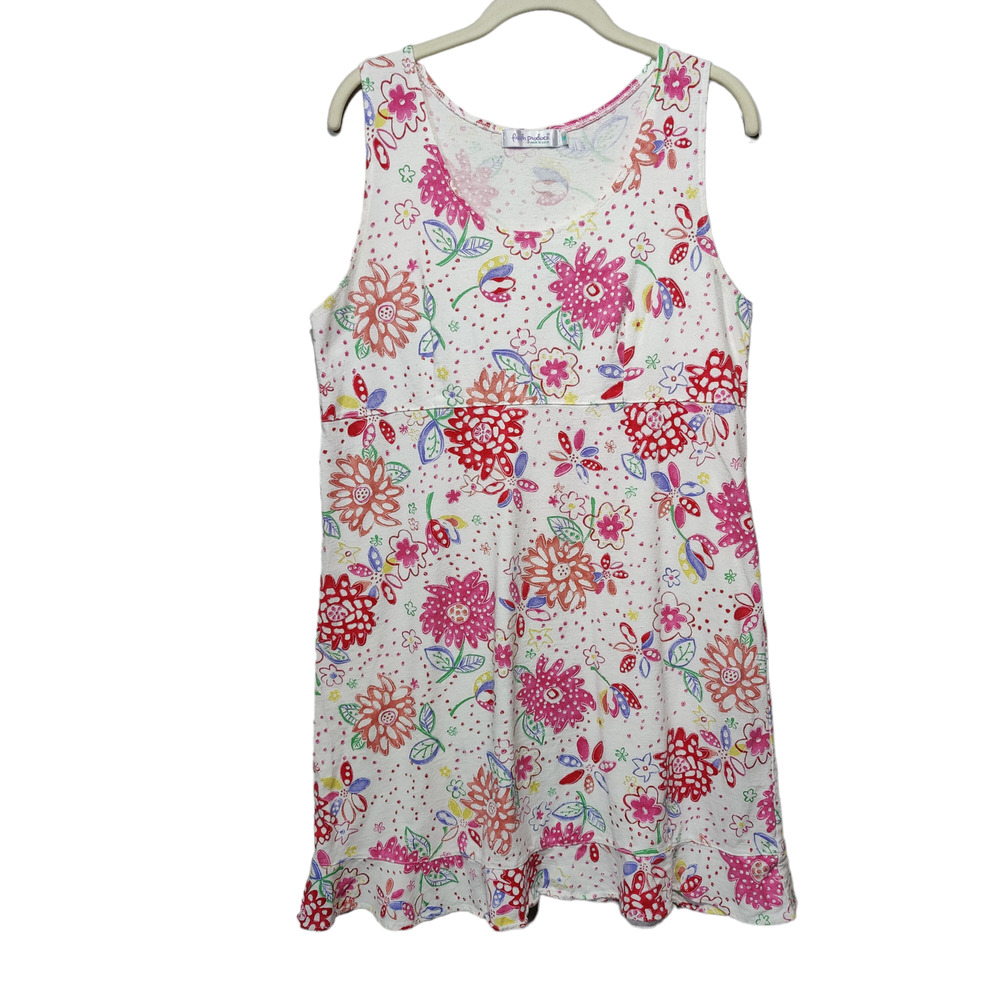 Vintage 90s Fresh Produce Sz M Baby Doll Dress White Pink Floral Sleeveless